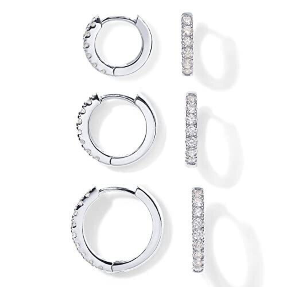 3500 18K Huggie 3 Earring Pack 8mm, 10mm and 12mm 3 Pack Huggies, White